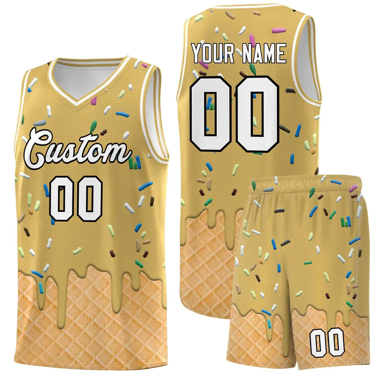 Old Gold Ice Cream Element Pattern Basketball Kits