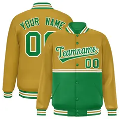 Old Gold Kelly Green Color Block Varsity Full-Snap Letterman Jacket 1