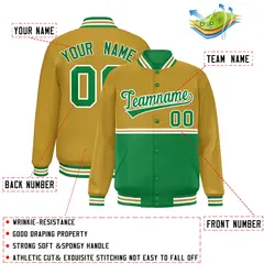 Old Gold Kelly Green Color Block Varsity Full-Snap Letterman Jacket 2