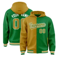 Old Gold Kelly Green Split Full-Snap Varsity Letterman Jacket Hoodie