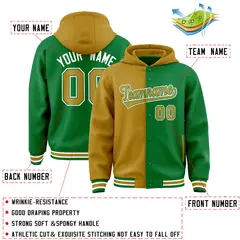 Old Gold Kelly Green Split Full-Snap Varsity Letterman Jacket Hoodie 4