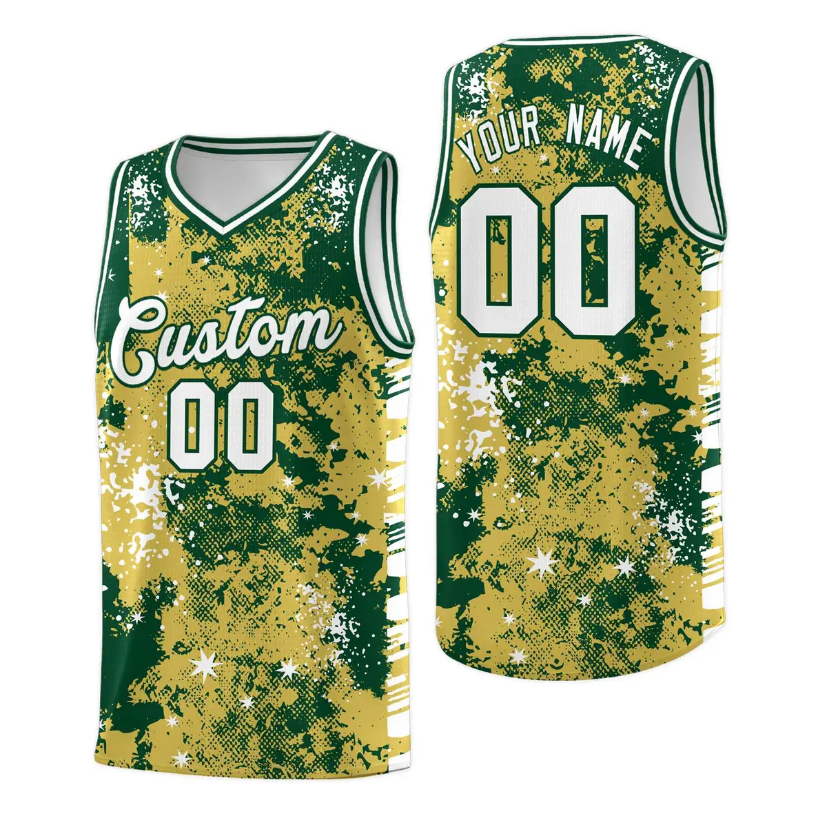 Old Gold Kelly Green Vice Burst Graffiti Basketball Jersey