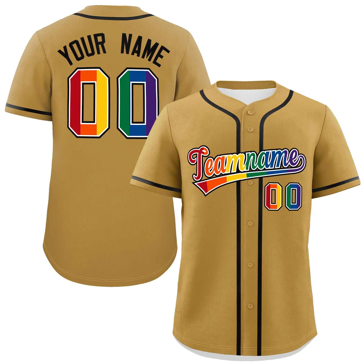 Old Gold LGBT Rainbow Pride Month Baseball Jersey