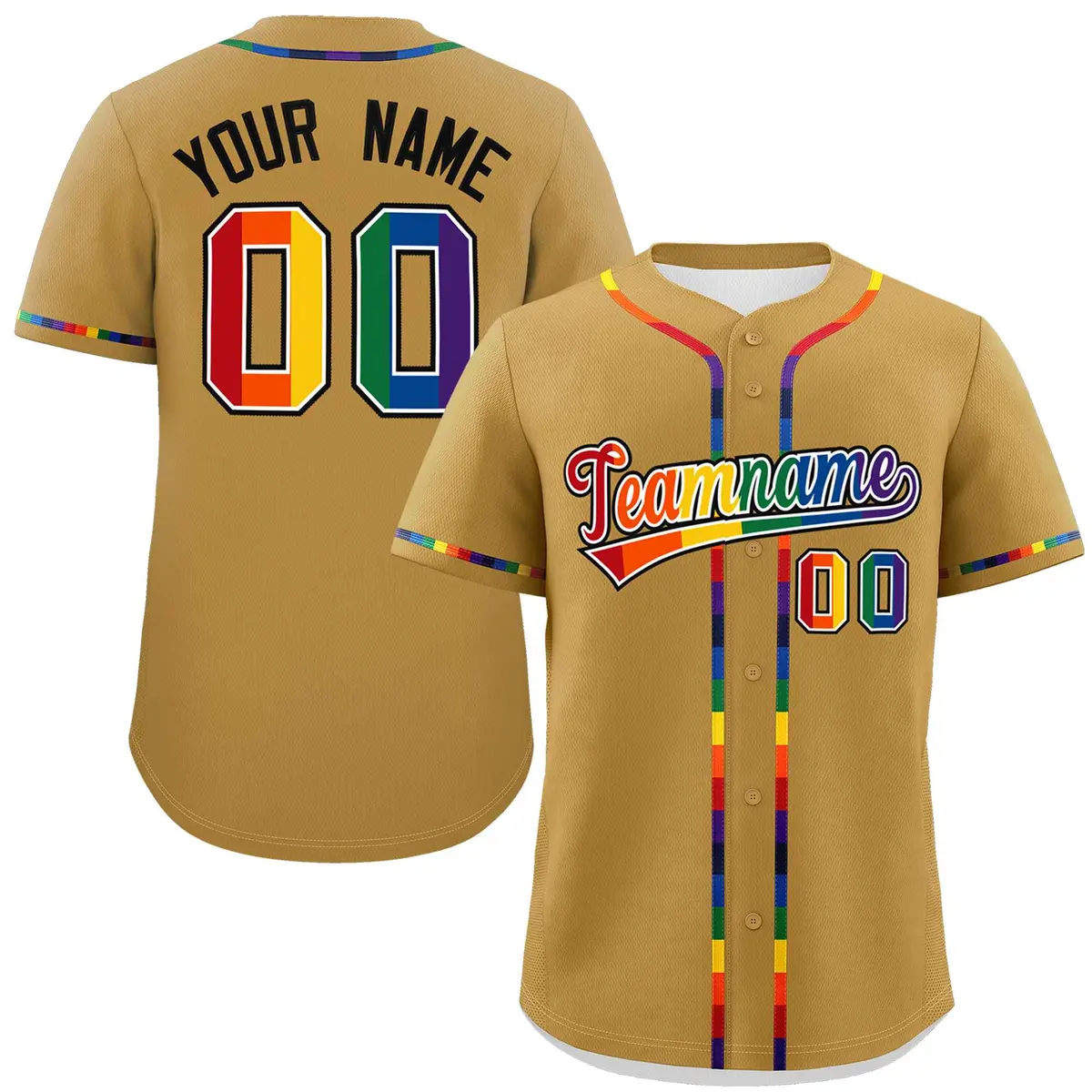 Old Gold LGBT Rainbow Pride Month Baseball Jersey