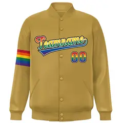 Old Gold LGBT Rainbow Pride Month Letterman Baseball Jacket 3