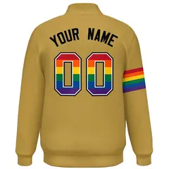 Old Gold LGBT Rainbow Pride Month Letterman Baseball Jacket 4