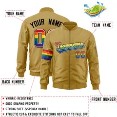 Old Gold LGBT Rainbow Pride Month Letterman Bomber Jacket 2