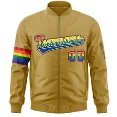 Old Gold LGBT Rainbow Pride Month Letterman Bomber Jacket 3