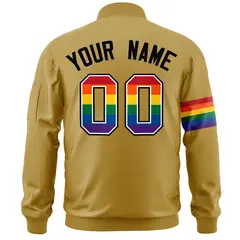 Old Gold LGBT Rainbow Pride Month Letterman Bomber Jacket 4