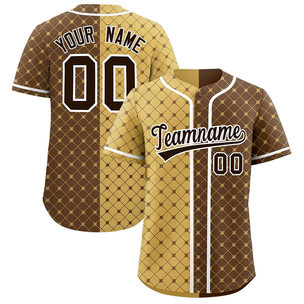 Old Gold Light Brown Plaid Split Authentic Baseball Jersey
