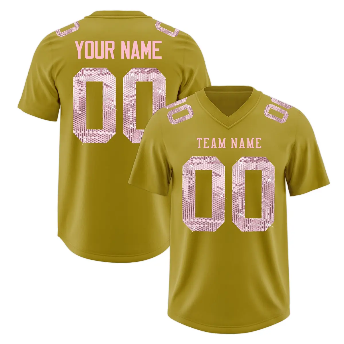 Old Gold Light Pink Sequin Lettering Football Jersey