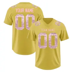 Old Gold Light Pink Sequin Lettering Football Jersey 1