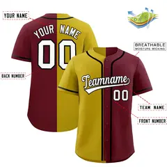 Old Gold Maroon Split Fashion Baseball Jersey 2