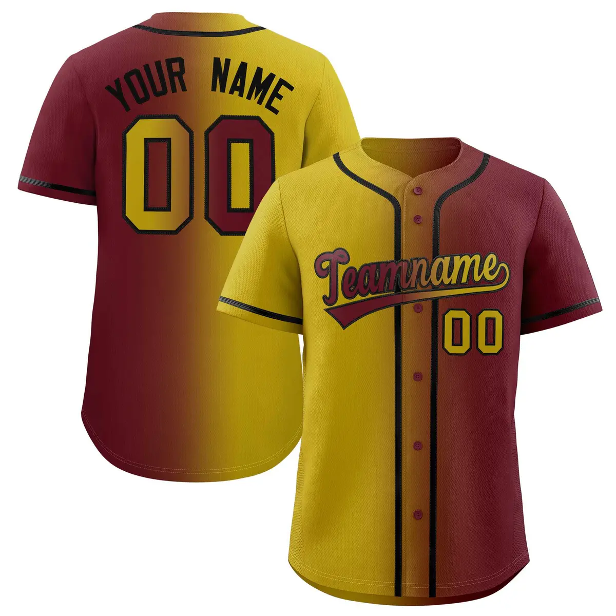 Old Gold Maroon Two Tone Gradient Fashion Baseball Jersey