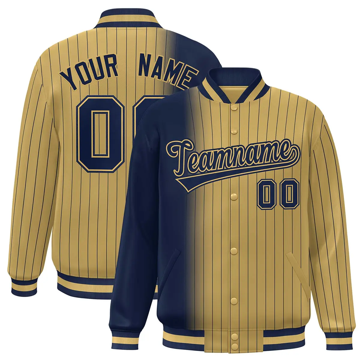 Old Gold Navy Gradient Pinstripe Varsity Full-Snap Letterman Jacket