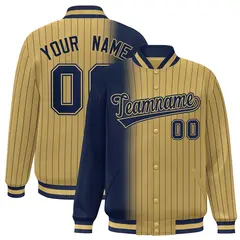 Old Gold Navy Gradient Pinstripe Varsity Full-Snap Letterman Jacket 1