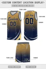 Old Gold Navy Gradient Star Graffiti Basketball Jersey 2