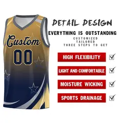 Old Gold Navy Gradient Star Graffiti Basketball Jersey 4