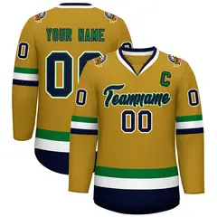 Old Gold Navy Kelly Green-White Classic Style Hockey Jersey 1