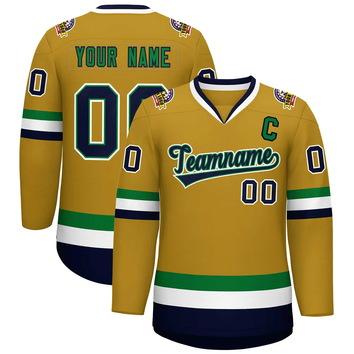 Old Gold Navy Kelly Green-White Classic Style Hockey Jersey