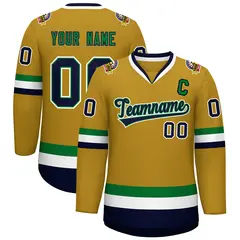 Old Gold Navy Kelly Green-White Classic Style Hockey Jersey 1