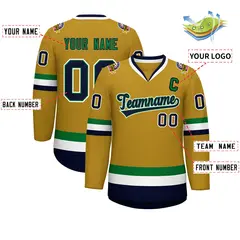 Old Gold Navy Kelly Green-White Classic Style Hockey Jersey 2