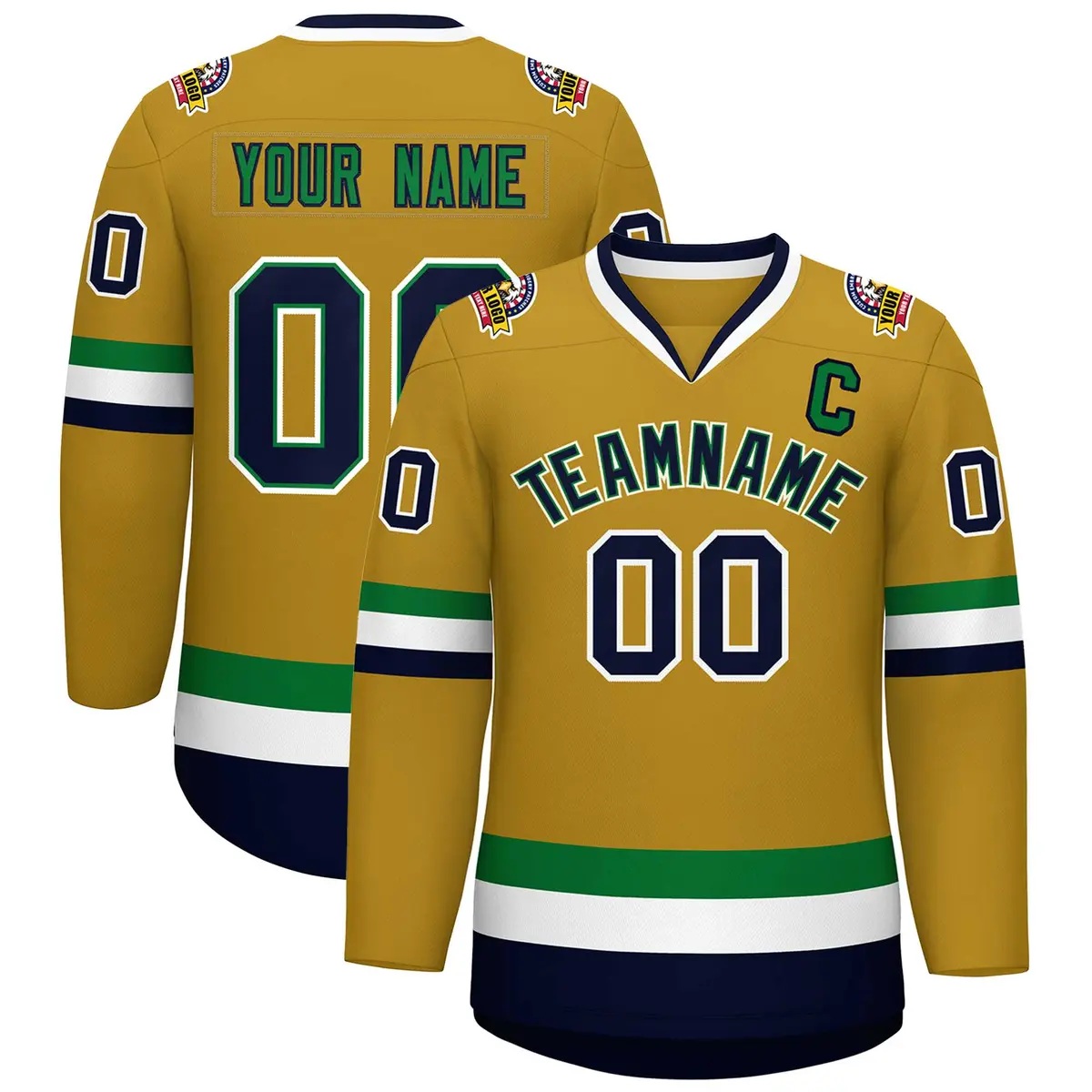 Old Gold Navy Kelly Green-White Classic Style Hockey Jersey