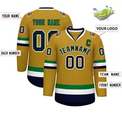 Old Gold Navy Kelly Green-White Classic Style Hockey Jersey 2