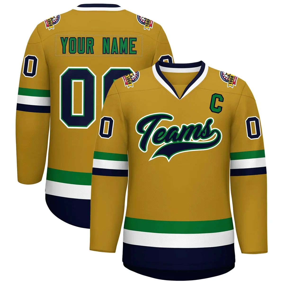 Old Gold Navy Kelly Green-White Classic Style Hockey Jersey
