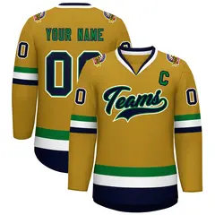 Old Gold Navy Kelly Green-White Classic Style Hockey Jersey 1
