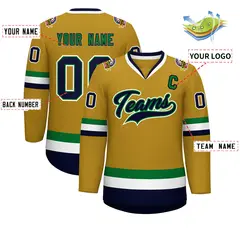 Old Gold Navy Kelly Green-White Classic Style Hockey Jersey 2