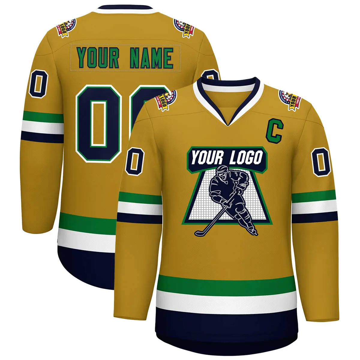 Old Gold Navy Kelly Green-White Classic Style Hockey Jersey