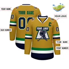 Old Gold Navy Kelly Green-White Classic Style Hockey Jersey 2
