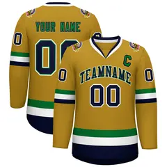 Old Gold Navy Kelly Green-White Classic Style Hockey Jersey 1