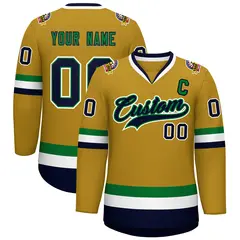 Old Gold Navy Kelly Green-White Classic Style Hockey Jersey 1