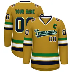 Old Gold Navy Kelly Green-White Classic Style Hockey Jersey