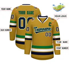 Old Gold Navy Kelly Green-White Classic Style Hockey Jersey 2
