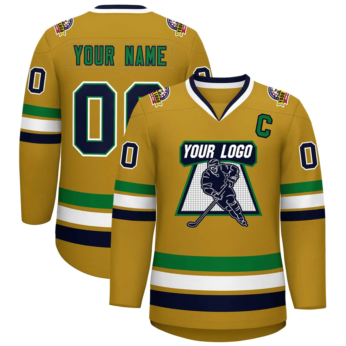 Old Gold Navy Kelly Green-White Classic Style Hockey Jersey