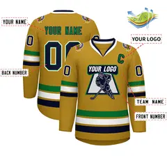 Old Gold Navy Kelly Green-White Classic Style Hockey Jersey 2