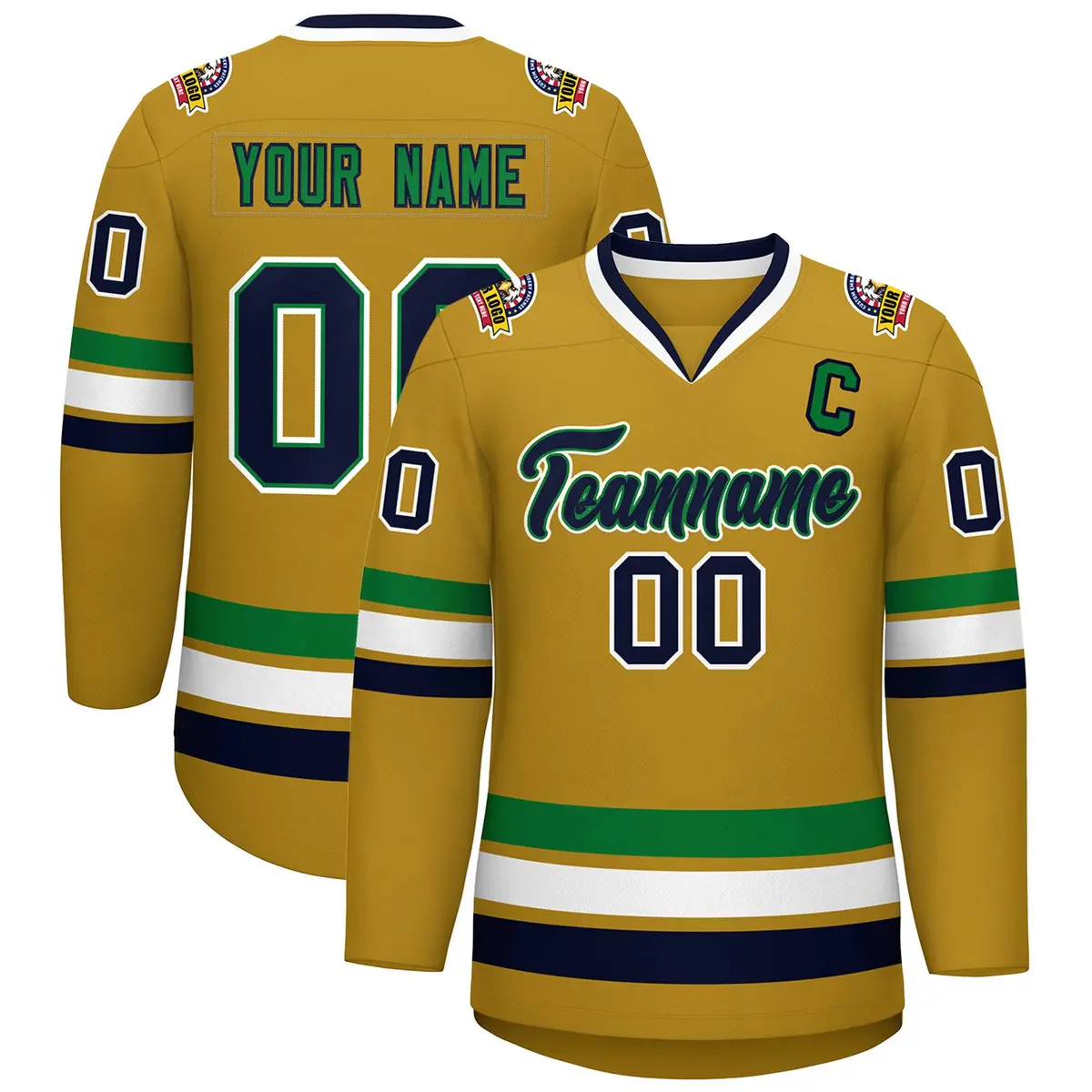 Old Gold Navy Kelly Green-White Classic Style Hockey Jersey
