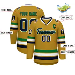 Old Gold Navy Kelly Green-White Classic Style Hockey Jersey 2