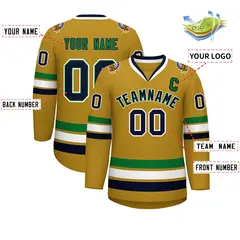 Old Gold Navy Kelly Green-White Classic Style Hockey Jersey 2