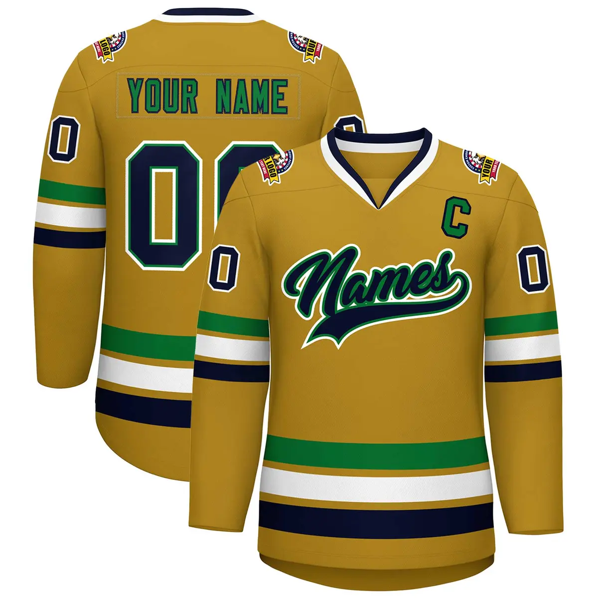 Old Gold Navy Kelly Green-White Classic Style Hockey Jersey