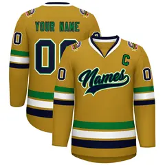 Old Gold Navy Kelly Green-White Classic Style Hockey Jersey 1