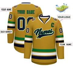 Old Gold Navy Kelly Green-White Classic Style Hockey Jersey 2