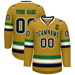 Old Gold Navy Kelly Green-White Classic Style Hockey Jersey 1