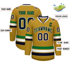 Old Gold Navy Kelly Green-White Classic Style Hockey Jersey 2