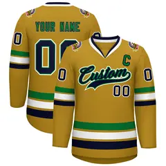 Old Gold Navy Kelly Green-White Classic Style Hockey Jersey 1