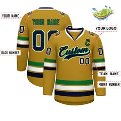 Old Gold Navy Kelly Green-White Classic Style Hockey Jersey 2