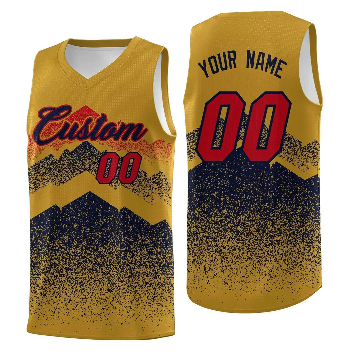 Old Gold Navy Mountain Fade Gradient Basketball Jersey